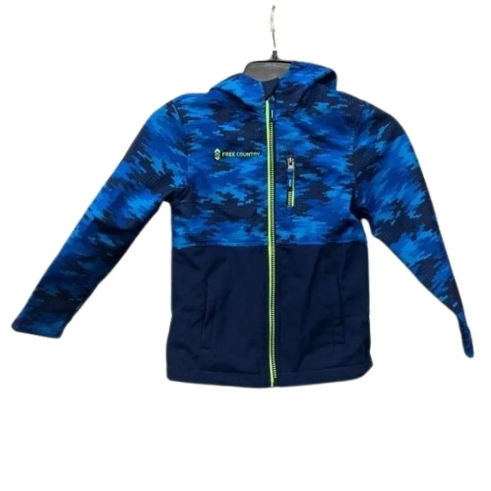 Free Country Kids Blue Digital Camo Softshell Hooded Jacket Full Zip Size L 7
